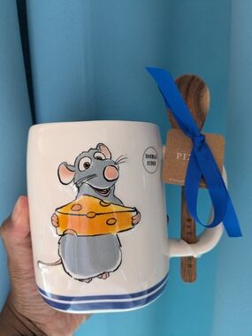Rae Dunn Ratatouille White Ceramic Mug with Blue Accents